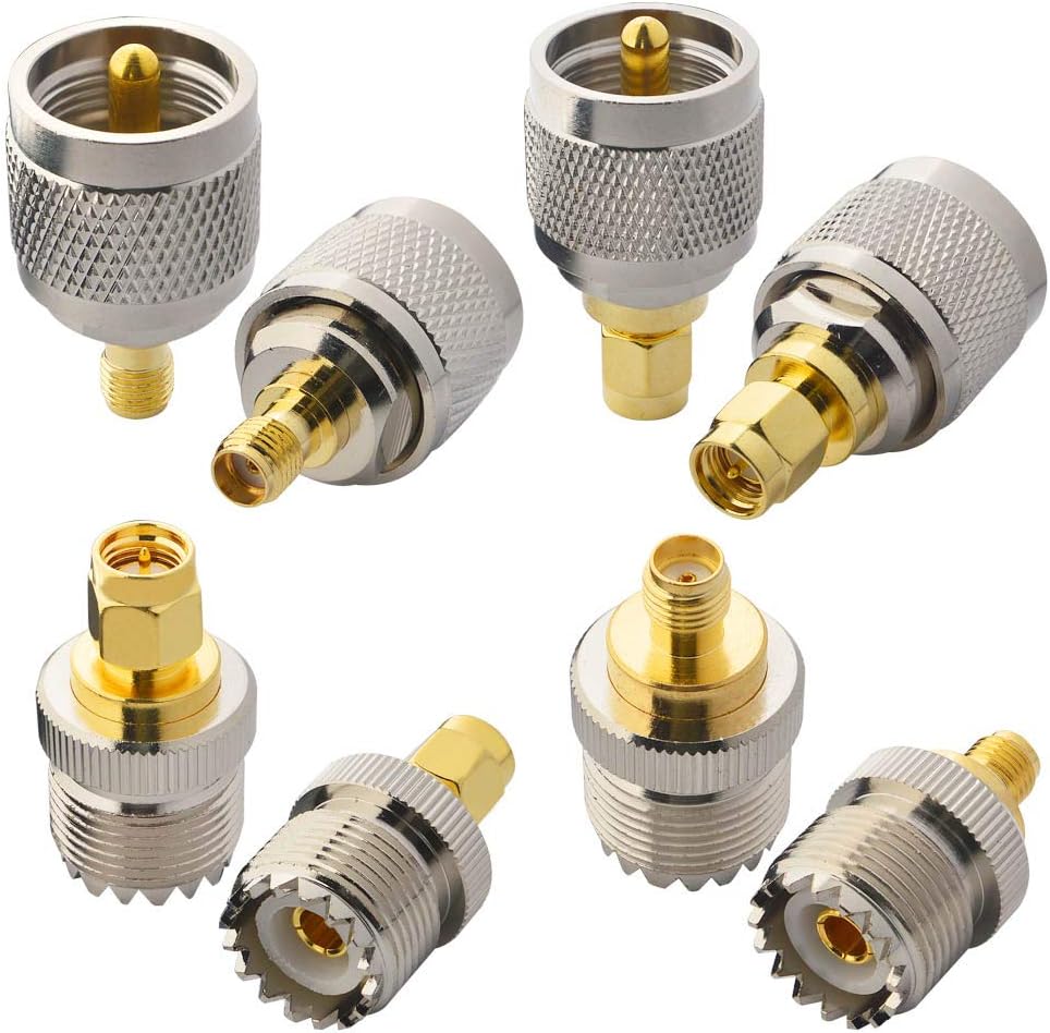 onelinkmore SMA to UHF Adapter Kit (2 Full Sets 8-Piece), SMA Male/Female to PL259 SO239 Connectors, Gold-Plated Coaxial Converter for Baofeng Yaesu Handheld Radio & VNA SWR Meter Testing, 50 Ohm