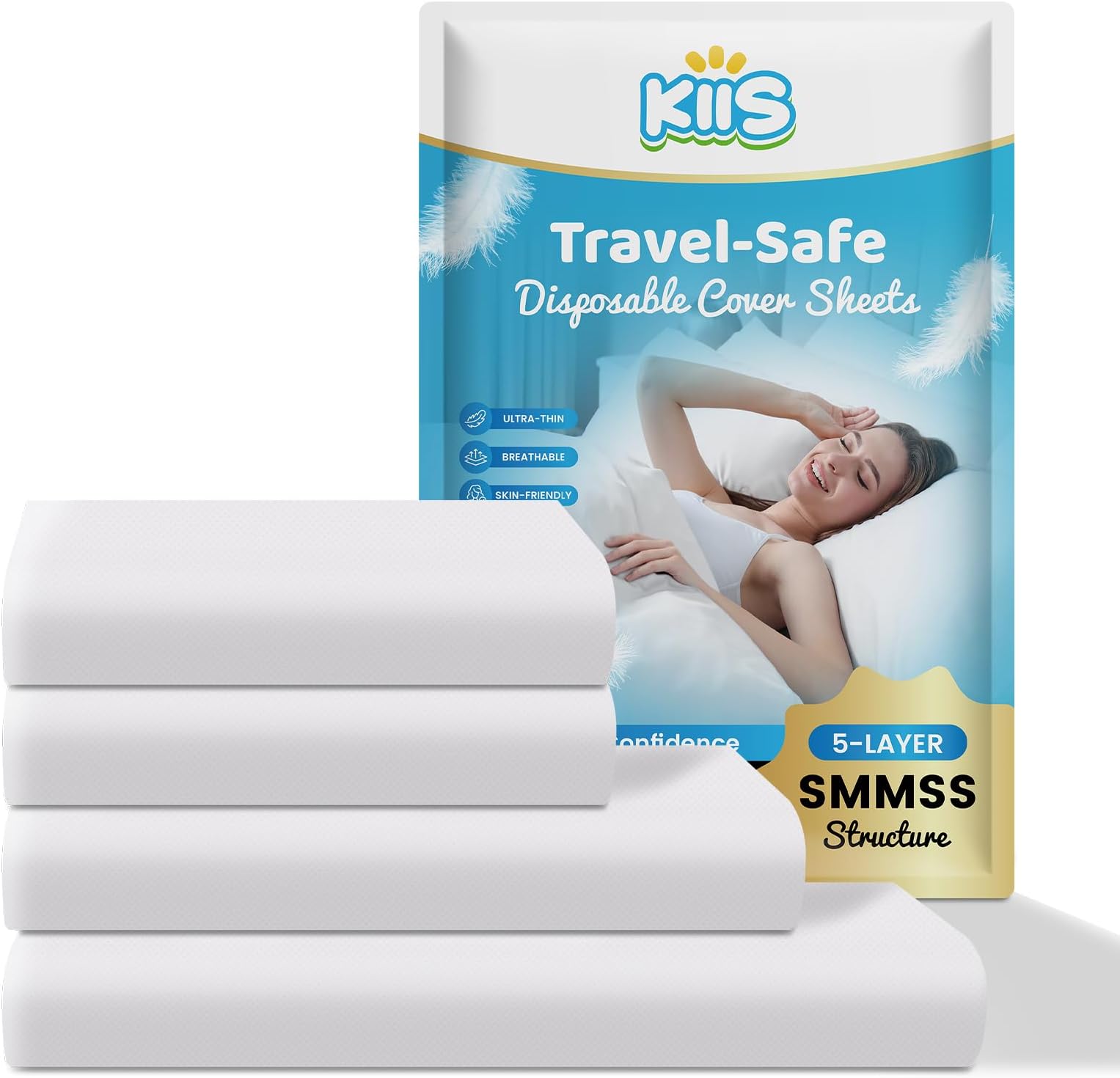 KIIS Travel-Safe Disposable Cover Sheets for Travel, Disposable Bed Sheet, Disposable Duvet/Comforter Cover, Disposable Pillowcases, Perfect for Hotels & Trips (King Size)