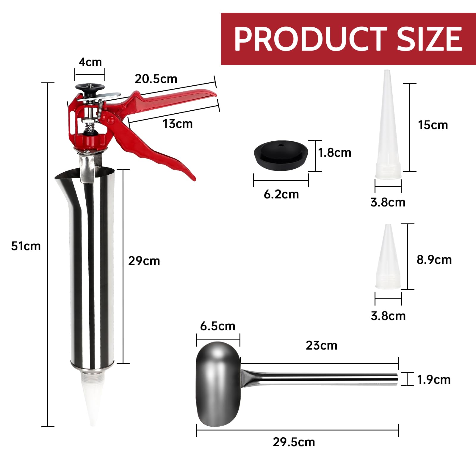 EXLECO Pistola per Malta in Acciaio Inox Professionale Pistola per Stucco Ugelli Cemento Pressa per Pistola Pompa Stuccatura per Calafataggio Siringa per Malta Pompa per Malta con Accessori