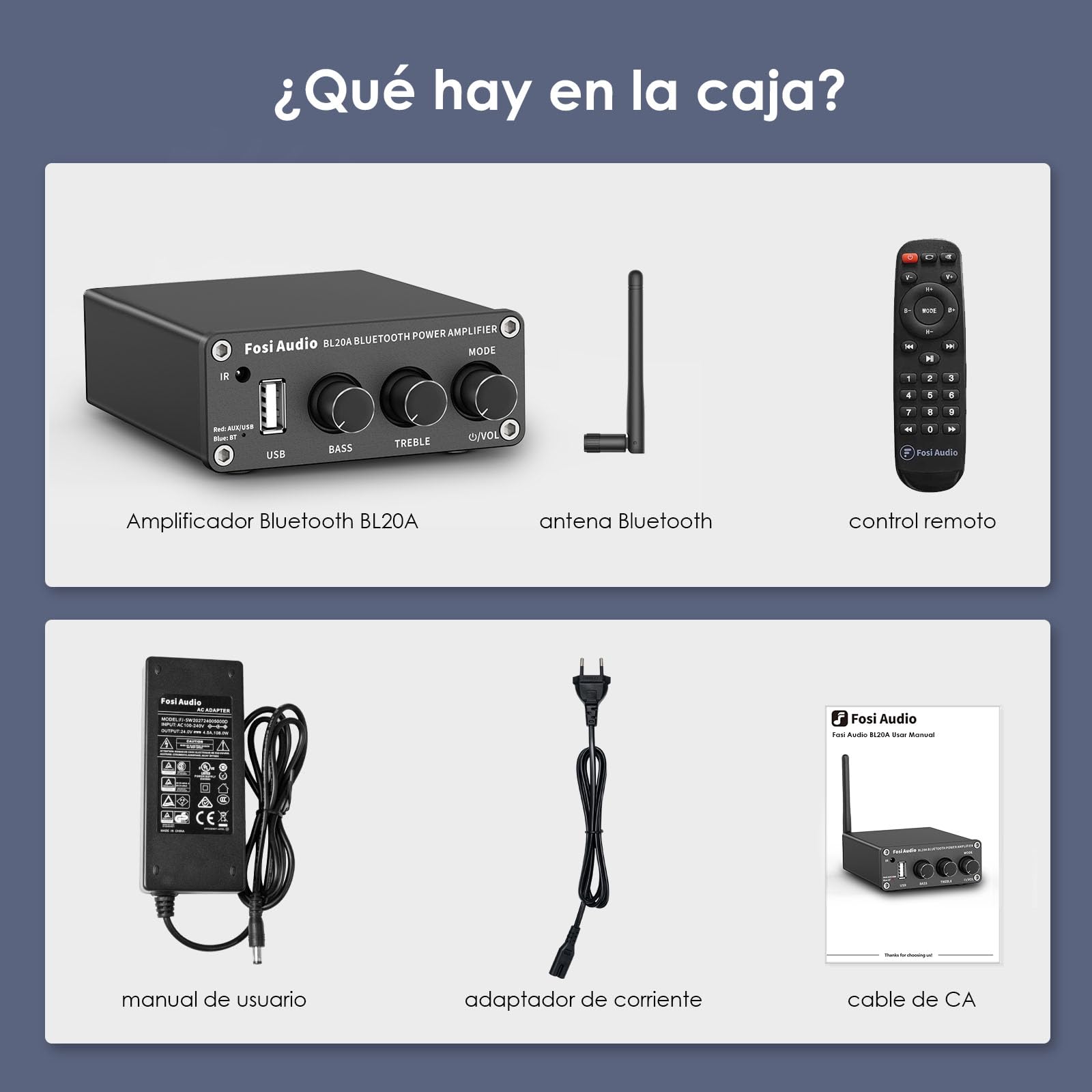 Fosi Audio BL20A 200 vatios Amplificador Audio Bluetooth 5.0 Home Audio Amplificador estéreo Mini Hi-Fi Clase D Amplificador Integrado U-Disk AUX con Control Remoto para Altavoces domésticos