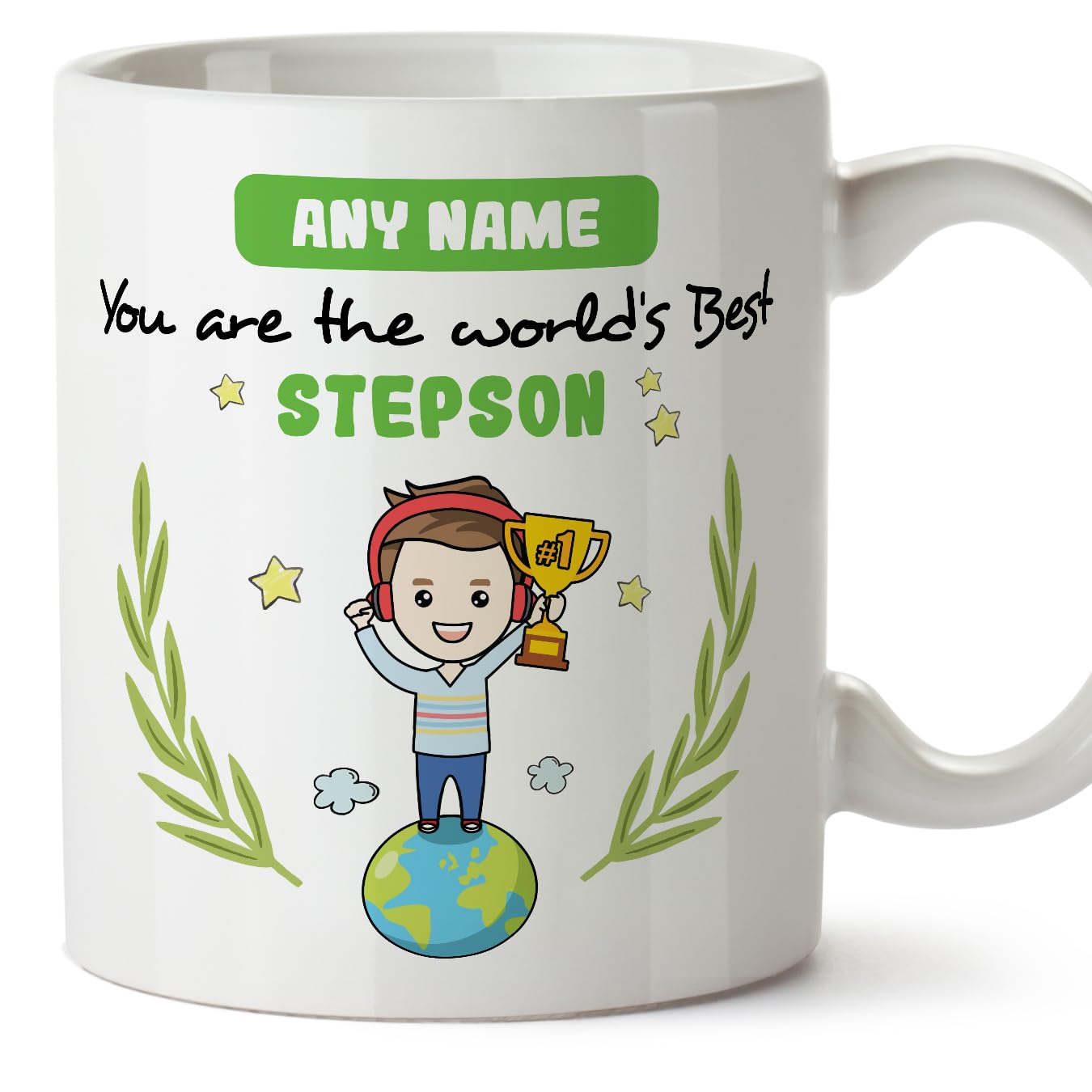 MUGFFINS Personalised Mug for Stepson - in English - You are World's Best - Funny Custom Gift - Ceramic 11oz Mug