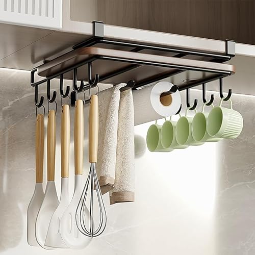 ZGHQHCDRH2-in-1 包丁スタンド まな板ホルダー 大容量 鍋蓋 収納 まな板 包丁立て キッチンスペース節約 まな板と包丁置き シンプル まな板収納ラック 多機能 (吊り下げラック, ブラック【奥行き25cm】)