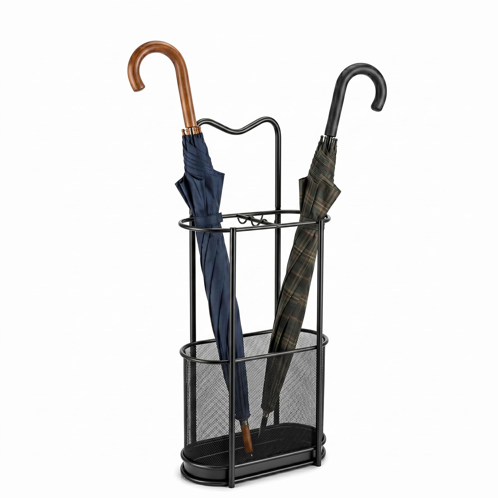EVERGOODS Metal Umbrella Stand with Drip Tray – Stylish & Durable Home Umbrella Organizer for Hallway, Porch, Office, Foyer, and Entryway – Modern, Elegant, Space-Saving Rain Umbrella Holder (Black)