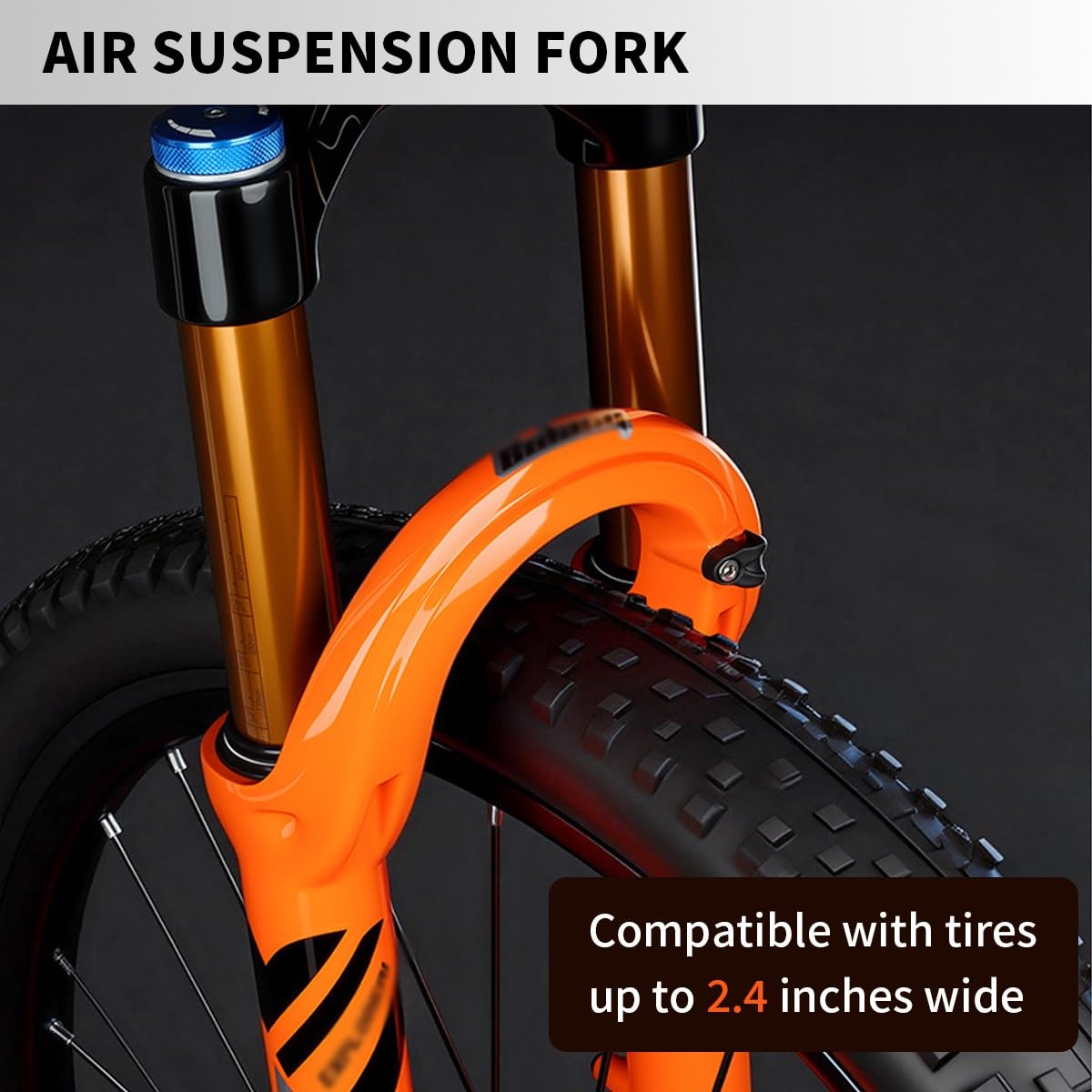 Horquilla de Descenso para Bicicleta de montaña de 27,5/29 Pulgadas, suspensión neumática, Tubo Recto de 1-1/8", Freno de Disco Delantero, 120 mm de Recorrido, Eje QR de 9 x 100 mm