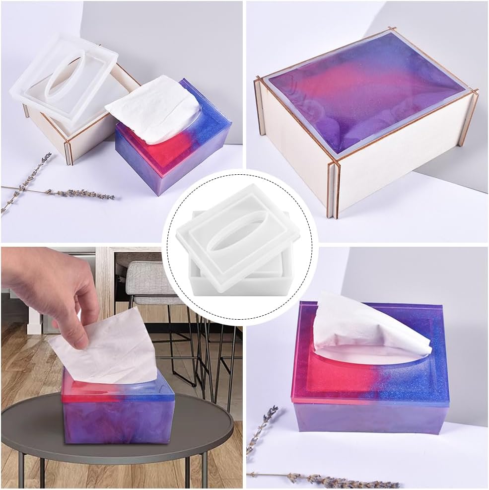 NUOBESTY Tissue Box Mold Silicone Mold for Resin Craft DIY Creative Tissue Storage Box with Lid 5.19X3.93X2.36 Inches Easy to Use Handmade Home Decor