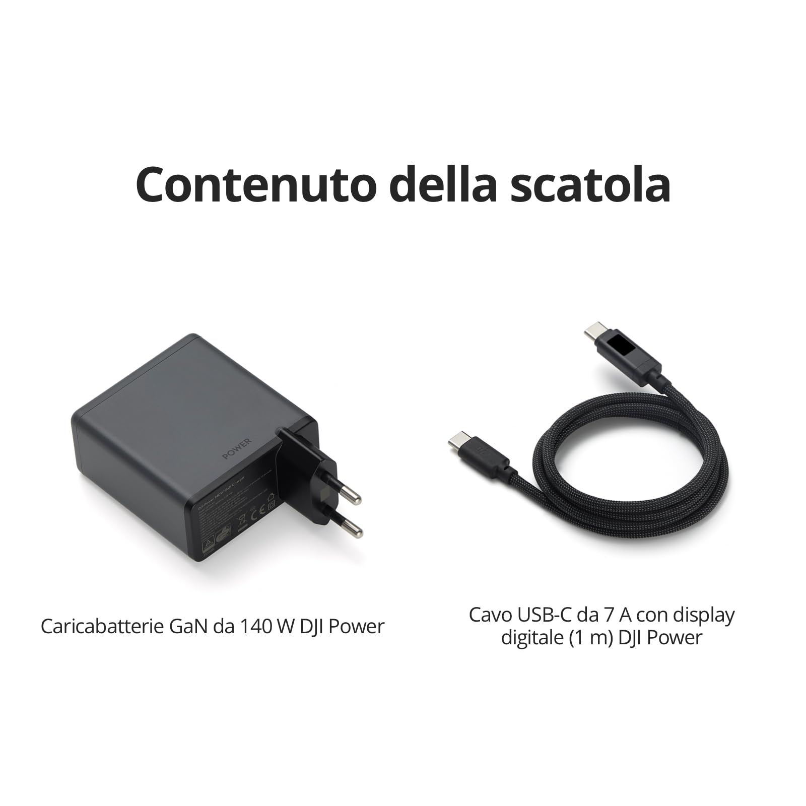 Combo di ricarica GaN da 140 W DJI Power con cavo da 7 A con display (1 m) | Uscita da 140 W, 3 porte, controllo della temperatura, ricarica rapida, PD 3.1, caricabatterie per computer portatili