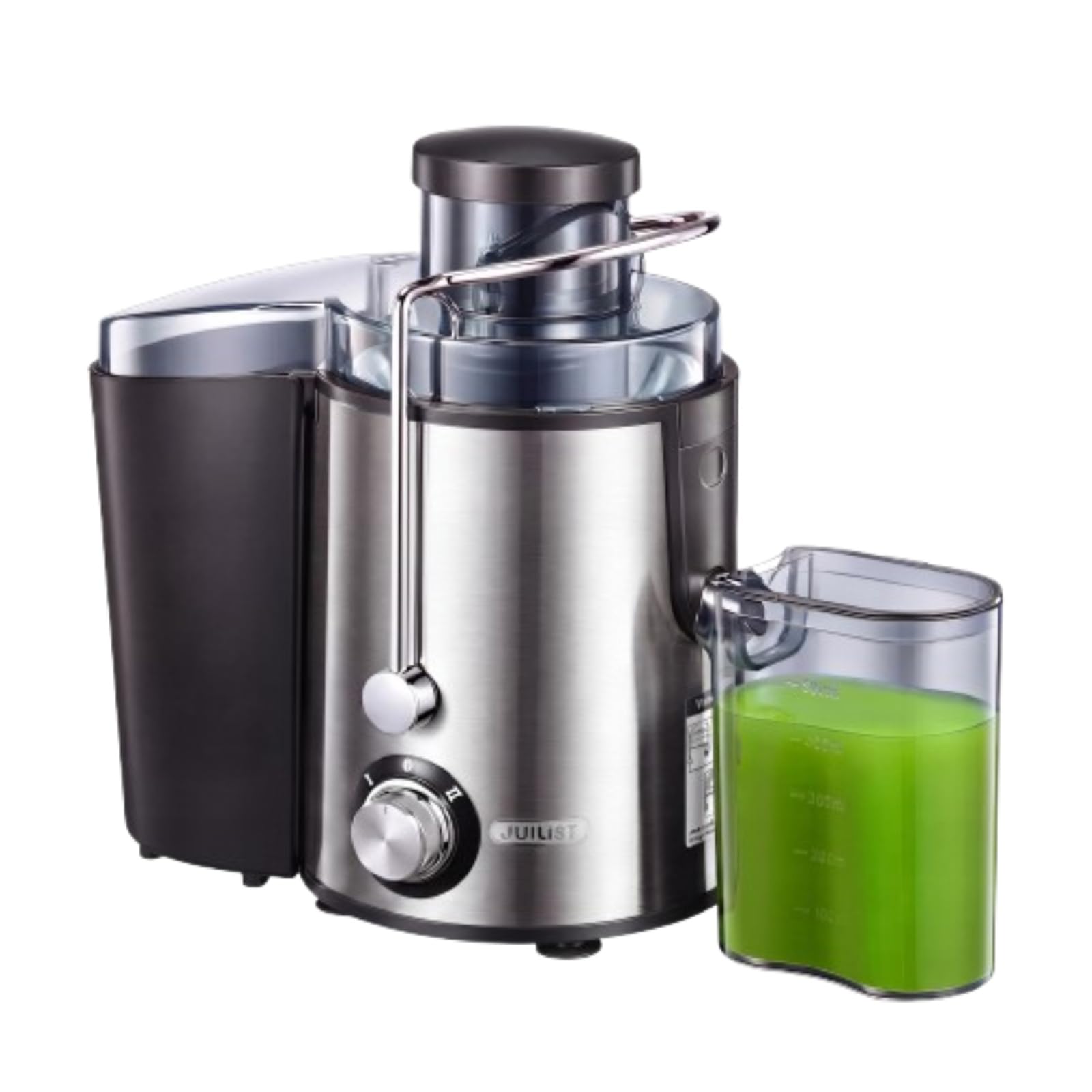 Juilist Entsafter 800W Max, 304 Edelstahl, 2 Geschwindigkeiten, 65 mm Einfüllschacht – einfache Reinigung, Antitropf-Funktion, inkl. Bürste & Rezeptbuch