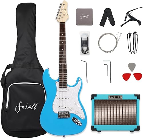 Kit de guitarra eléctrica de 30 pulgadas para niños, adolescentes, niños, principiantes, paquete de iniciación con amplificador, bolsa 600D, púas,