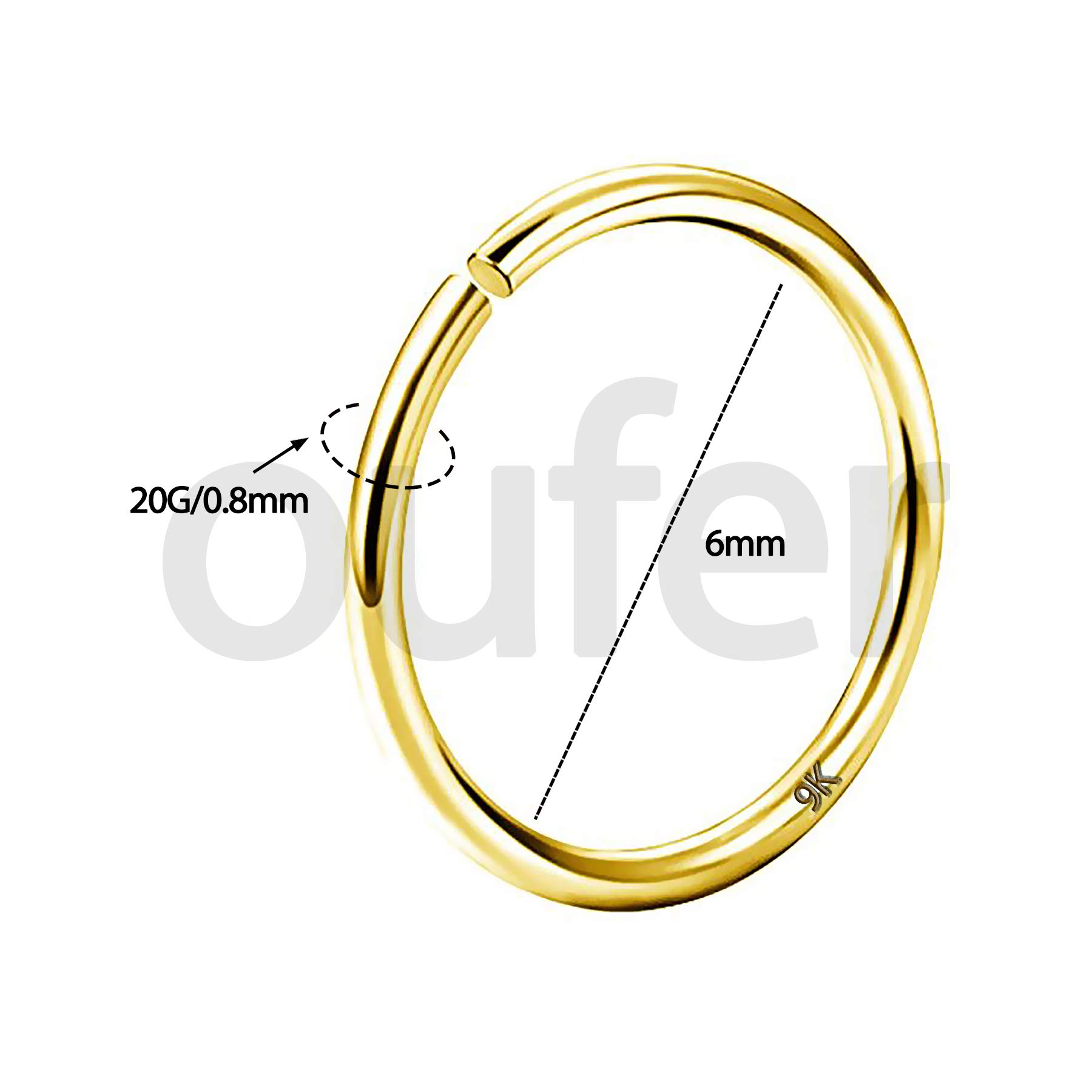 OUFER Oro 9ct Piercing Naso Hoop Donna Anellino Pircing Anello Nostril Nose Ring 20g 0.8mm Orecchio Helix Trago Rook Conch Daith Gold 6 8 10mm Uomo Gioielli Gift