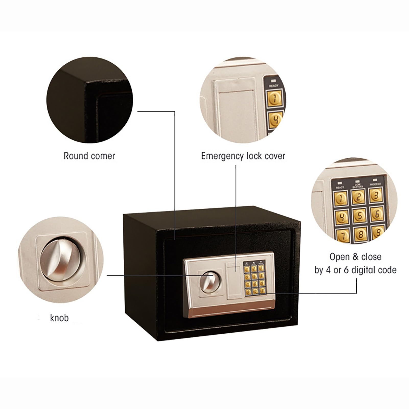 Cassetta di Sicurezza Piccola Cassaforte a Muro Cassetta Portavalori con Chiave Safe per Casa, Ufficio, Hotel(Black)