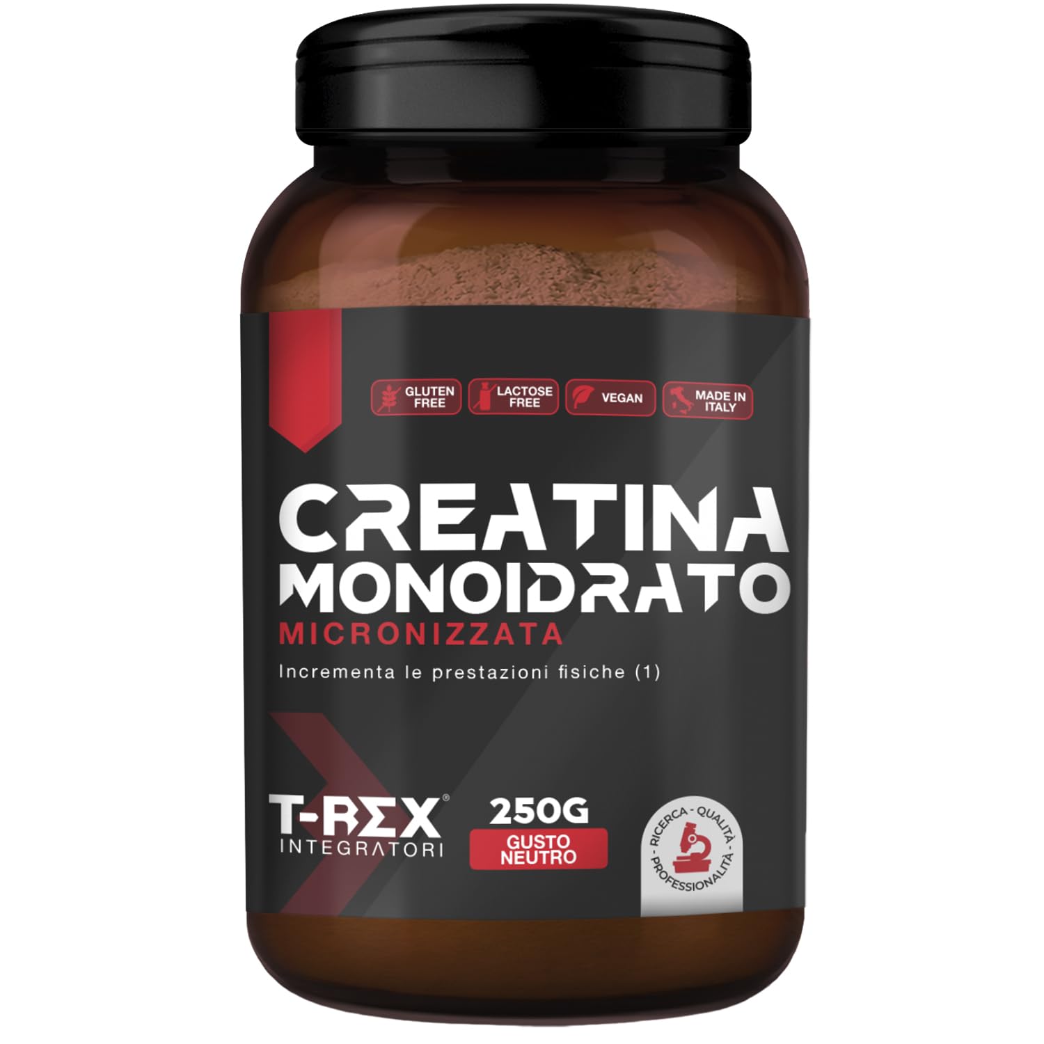 T-Rex Integratori Creatina Monoidrata Micronizzata - Integratore alimentare per massa muscolare e boost energetico pre workout (Polvere, 250 g (Confezione da 1))