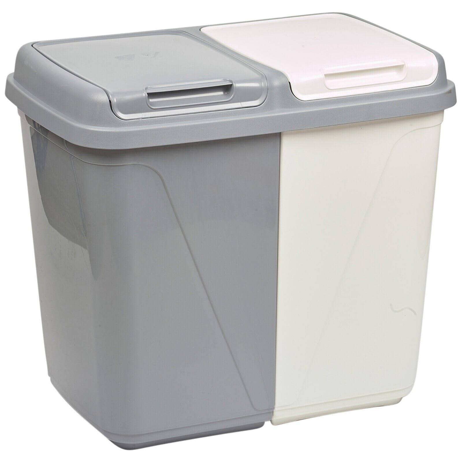 URBNLIVING 60L Double Kitchen Recycling Laundry Duo Bin Garbage Under Cabinet Trash Can (60L-Grey and White)