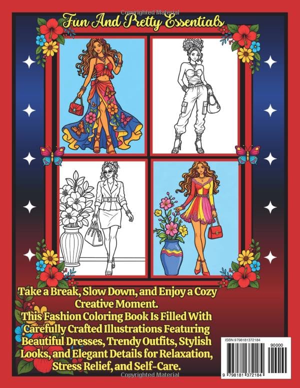 Fashion Coloring Book for Teens and Adults: Large Print Cute and Fun Fashion Designs Featuring Stylish Dresses, Elegant Outfits, and Trendy Looks for ... (Aesthetic Fashion Coloring Escape Series) image 3