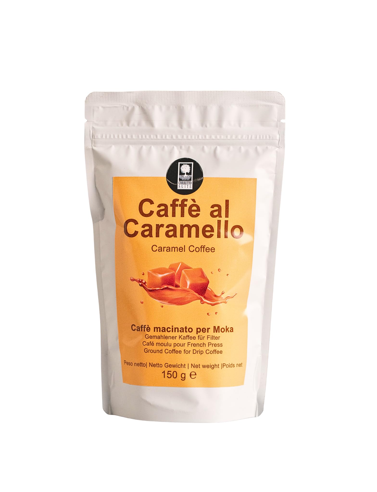CORRETTO SUITE - Caffè aromatizzati per Moka - 150 g (Caramello, Cioccolato, Irish Coffee, Vaniglia, Nocciola) (Caramello, Cioccolato, Irish Coffee, Vaniglia, Nocciola)