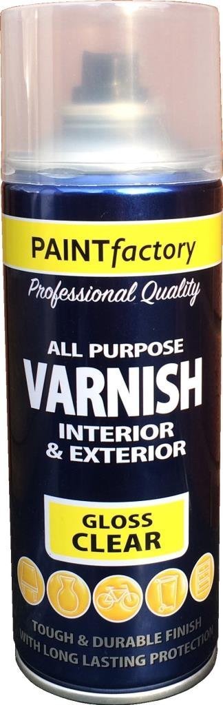 400ml All Purpose Gloss Varnish 1749PR Spray Can Household Car Van Bike Aerosol Paint (6 Pack)