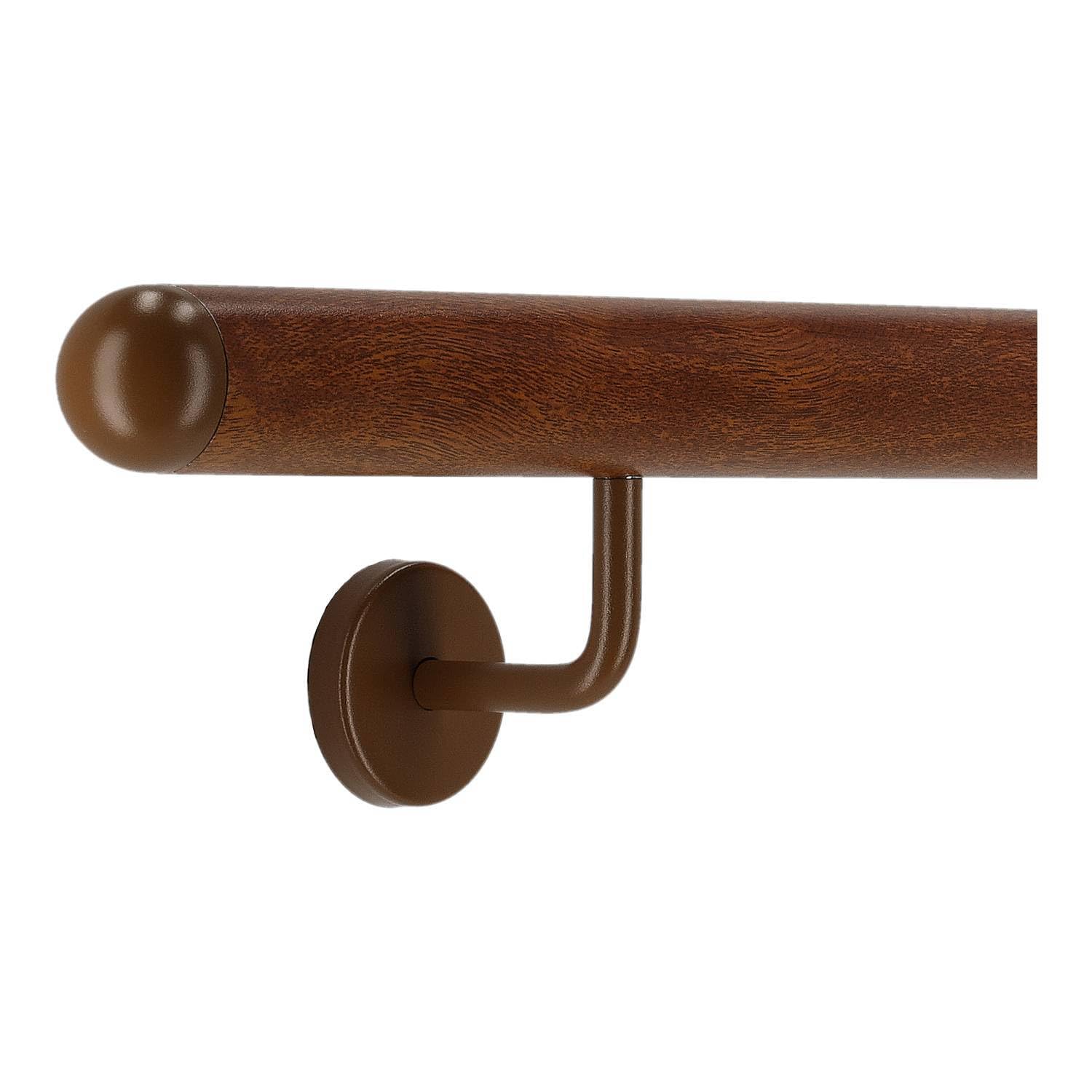 TIBU Handlauf Aluminium Mahagoni Holz Dekor 30-600cm Wandhandlauf Treppe gewinkelte Edelstahlhalter, Länge 60 cm mit 2 Halter und halbrunde Kappe