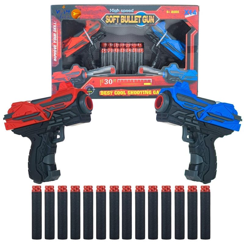 Image of Dual Foam Bullet Guns with 14 Free Bullets Soft Bullet Pistol Shooting Game for Kids (2 Pistol and 14 Bullet Included)