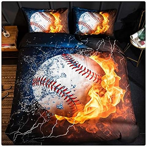 Homebed 3D Sports Baseball Bedding Set for Teen Boys,Duvet Cover Sets with Pillowcases,Queen Size,3PCS,1 Duvet Cover+2 Pillow Shams Cover