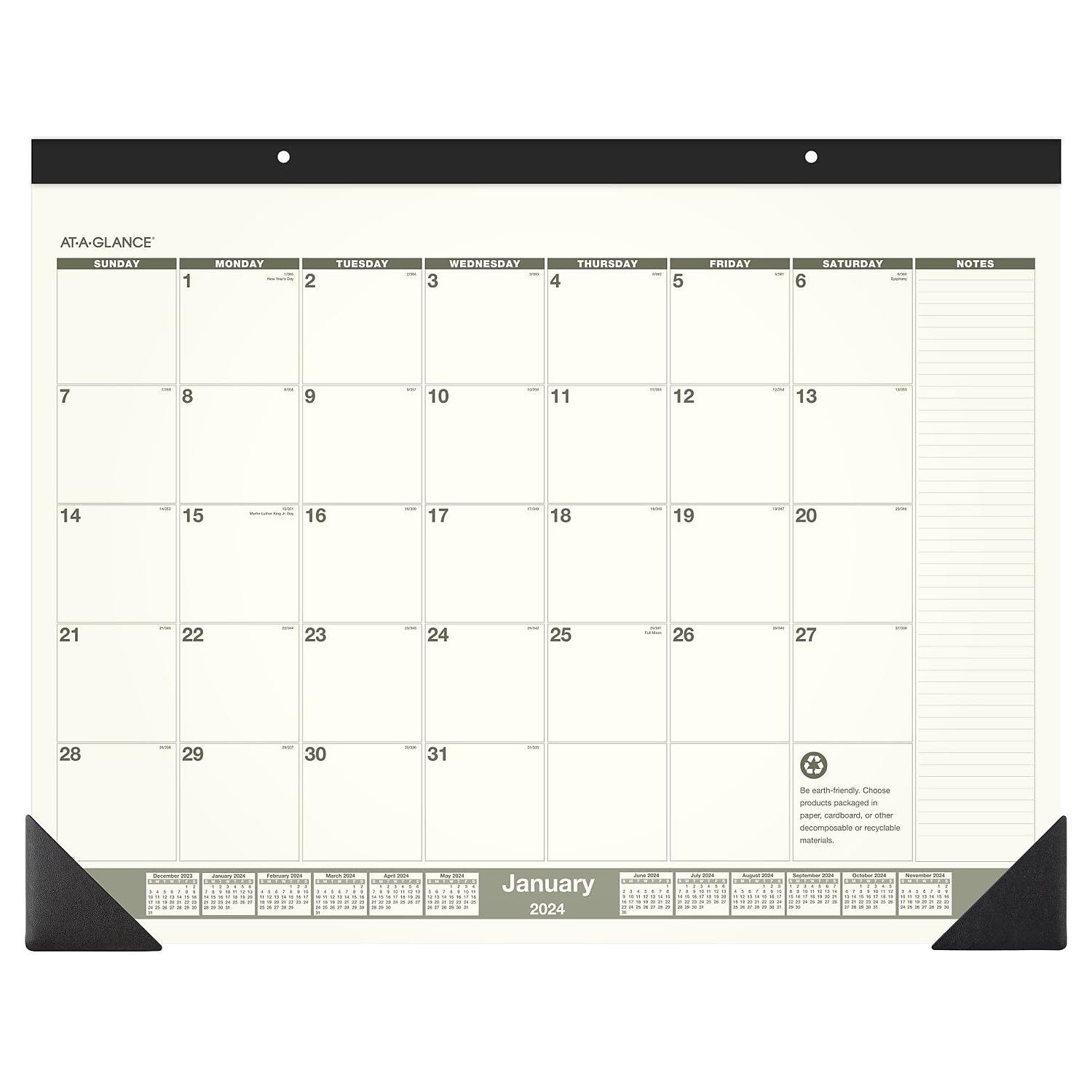 2024 AT-A-GLANCE® Recycelter Monatskalender für Schreibtischunterlage, 55,9 x 43,2 cm, 100 % recycelt, Januar bis Dezember 2024, SK32G00
