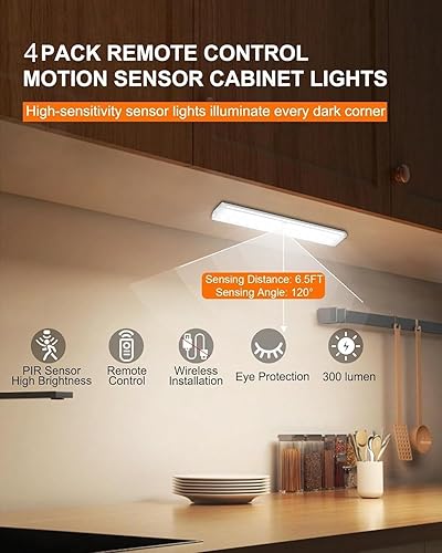 Miniatura 4 de 58 luces LED para debajo del gabinete, luz recargable con sensor de movimiento RGB para interiores con control remoto, paquete de 2 luces