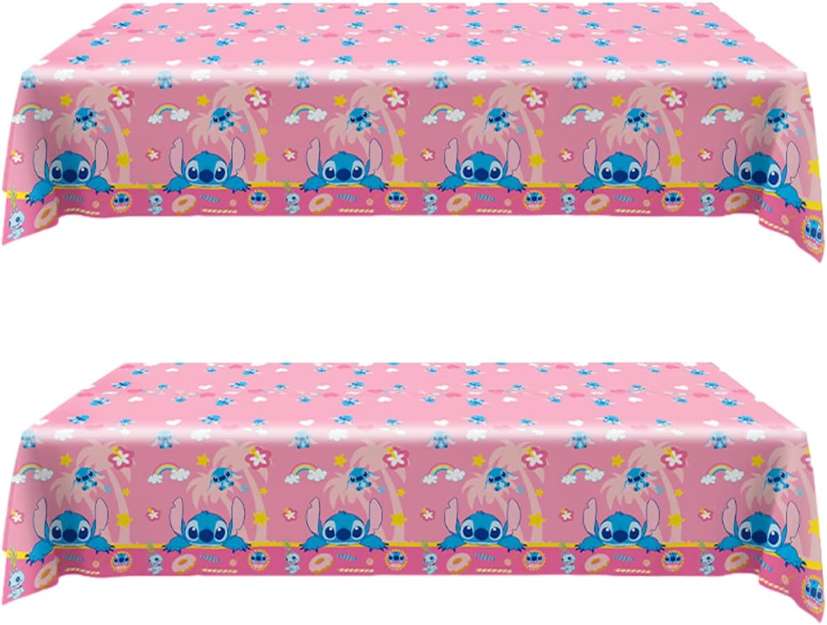 OULUN 2Pcs Pink Lilo and Stitch Tablecloth, for Girl Lilo and Stitch