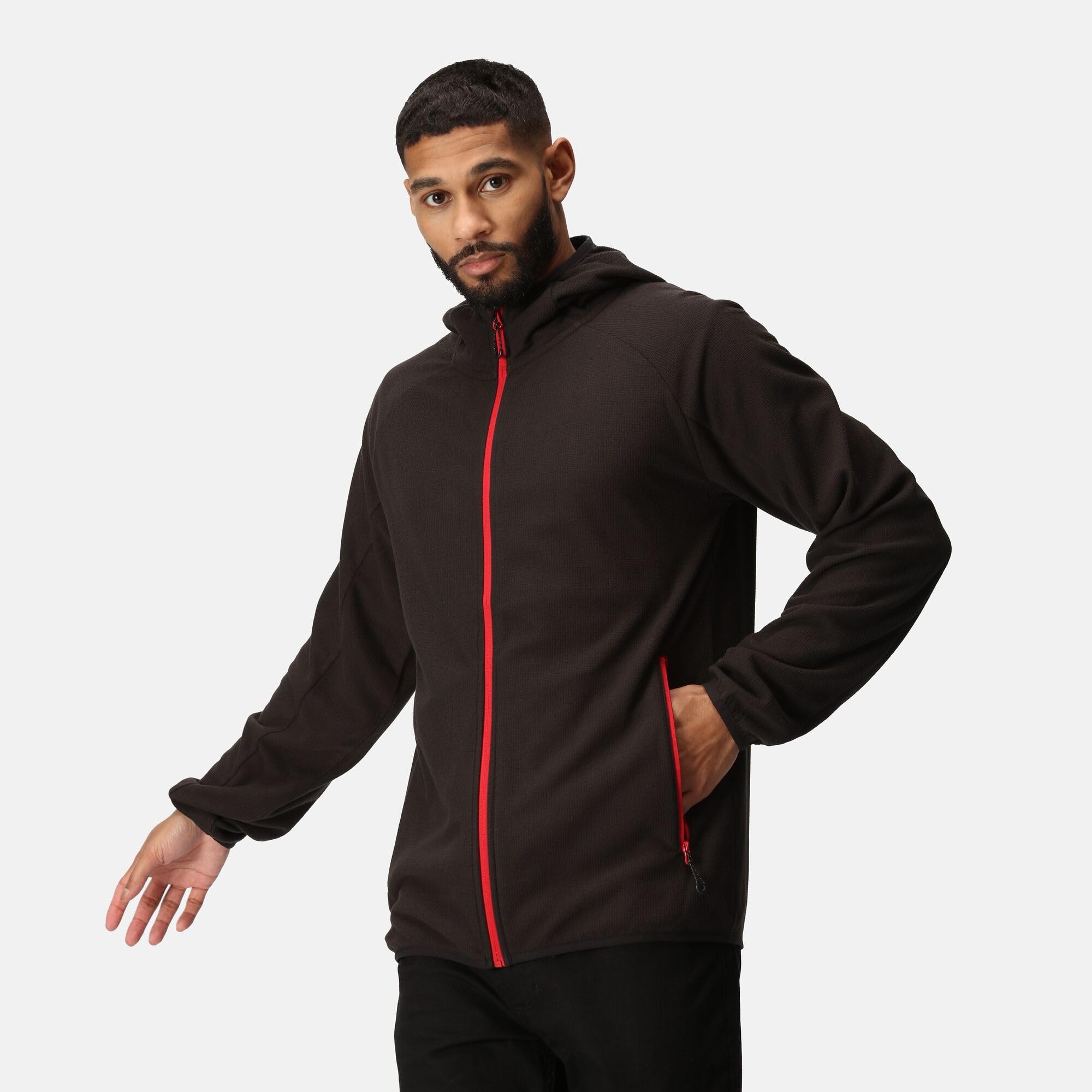 Regatta Professional Men's Navigate Full Zip Fleece with Hood & Contrasting Zip, Lightweight Midlayer - Perfect for Outdoors, Walking & Hiking Black