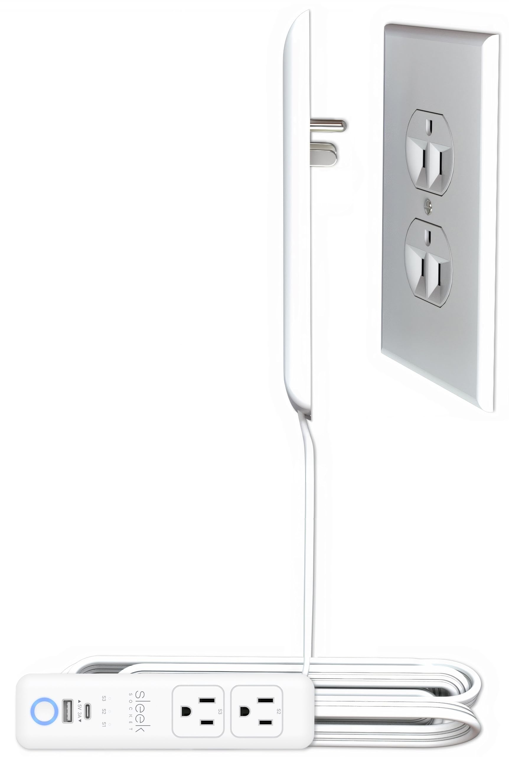 Smart Sleek Socket: Universal Outlet Concealer with Wi-Fi Smart Power Strip