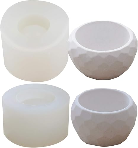 FUNSHOWCASE Moldes de silicona redondos facetados, 2 unidades para resina epoxi, hormigón, arcilla, suculentas, tazón, cenicero, vela, soporte para