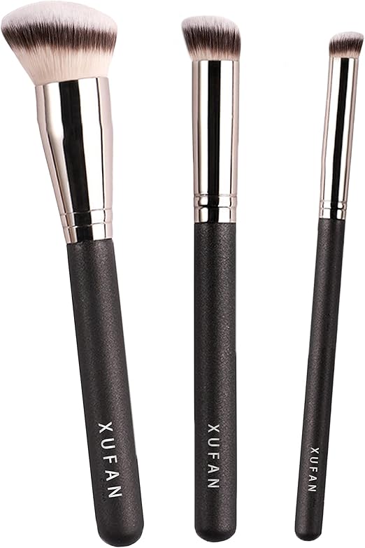 XUFAN 3PCS Foundation Concealer Brushes, Under Eye Mini Angled Brush