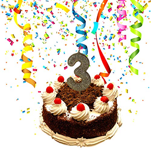 Image of Wanna Party Number 3 Glitter Gold Candle for Birthday Decoration Items /Cake Toppers /Cake Decorations (Pack of 2)