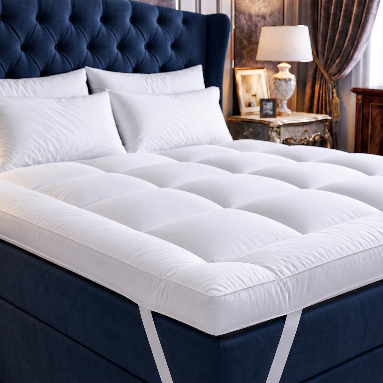 4" (10cm) Thick Quilted Mattress Topper – Extra Deep Filled Microfibre Mattress Enhancer, Anti-Allergy, Breathable & Ultra Soft Hotel Quality Comfort King Size 150 x 200 cm