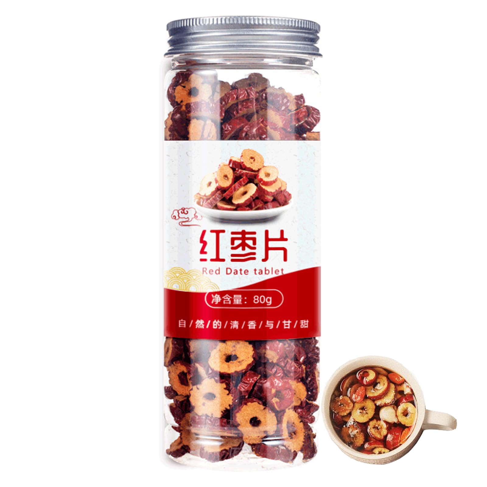 Dried red dates, sour jujube slices 2.82oz/80g, 1 can of red dates, dried fruit sugar free, no additives, flower tea, dried red dates, sulfur free jujube slices