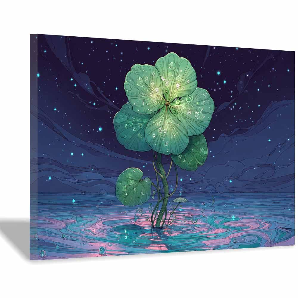 ZAMAEIU Natural Scenery Painting Starlit bloomss Pictures Artwork, Contemporary Wall Art Large Size, Room Aesthetic Home Decor,Living Room,Bedroom(green)-50x70cm Framed
