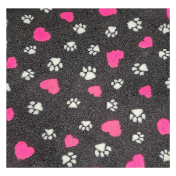 WOOF AND PUP Non Slip Vet Bedding | Fleece | Whelping | Puppies Dog | Mat | Pet | Animal | Veterinary Bedding | Vet Bed | Charcoal Pink White Heart & Paws (50cm x 75cm (19.6" x 29.5"))