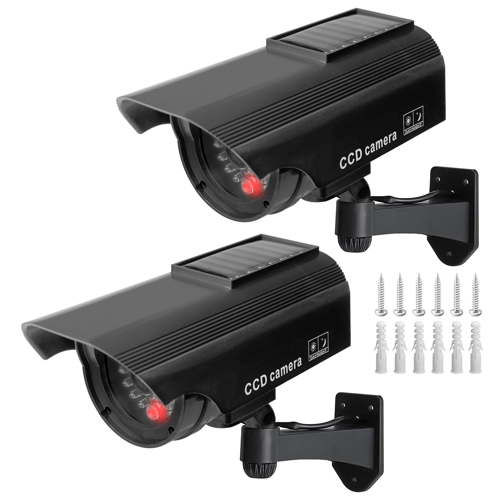 Lot De 2 Caméra Factice Extérieur, Caméra De Surveillance avec LED, Caméra Factice Extérieur, Caméra Factice Intérieur Extérieur Solaire, Caméras Factices avec LED, pour La Maison Et Le Bureau