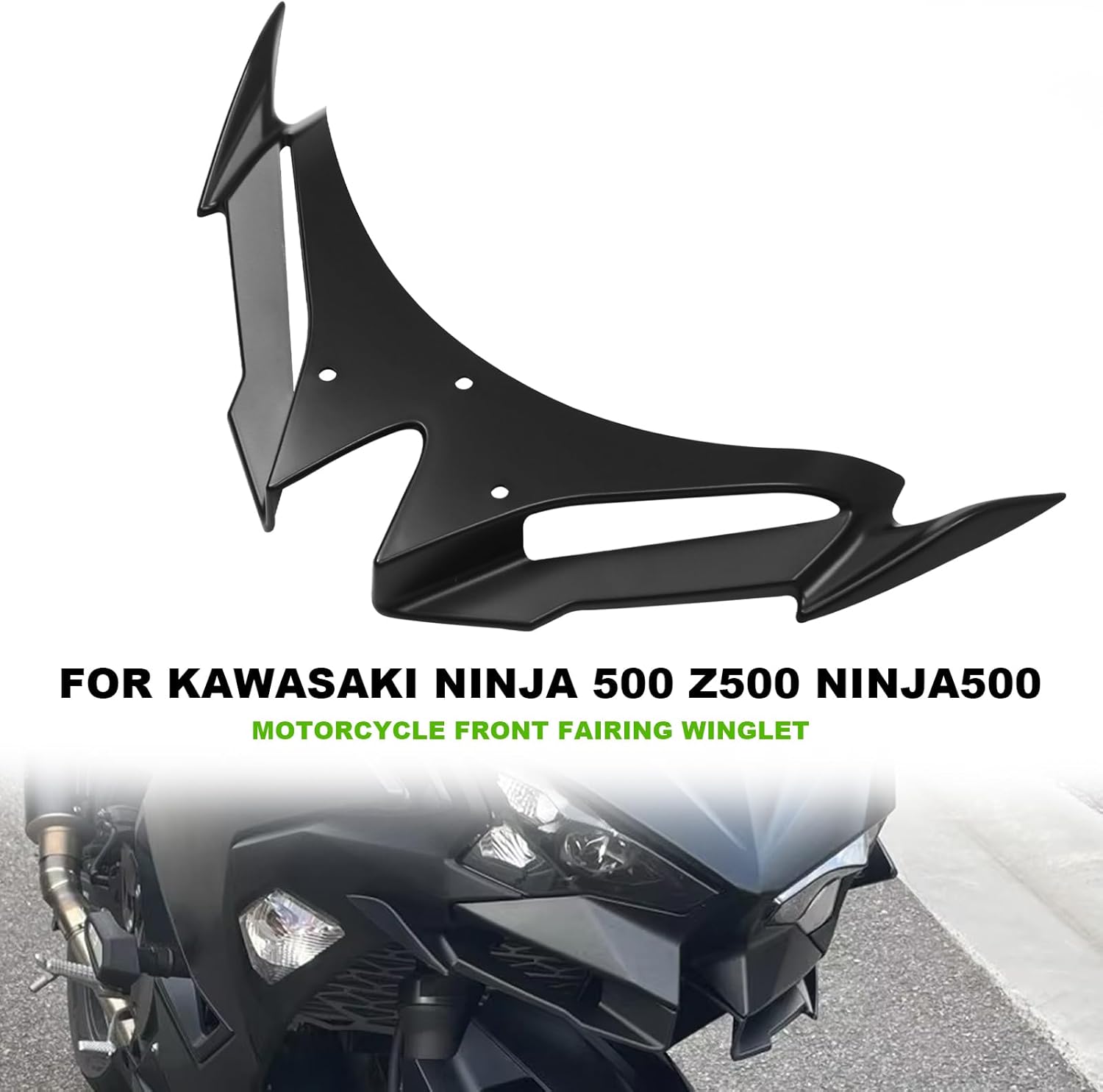 Front Fairing for Kawasaki Ninja 500 Z500 Ninja500 Winglet Spoiler Motorcycle Accessories Extension Fixed Wing Kit (Black)