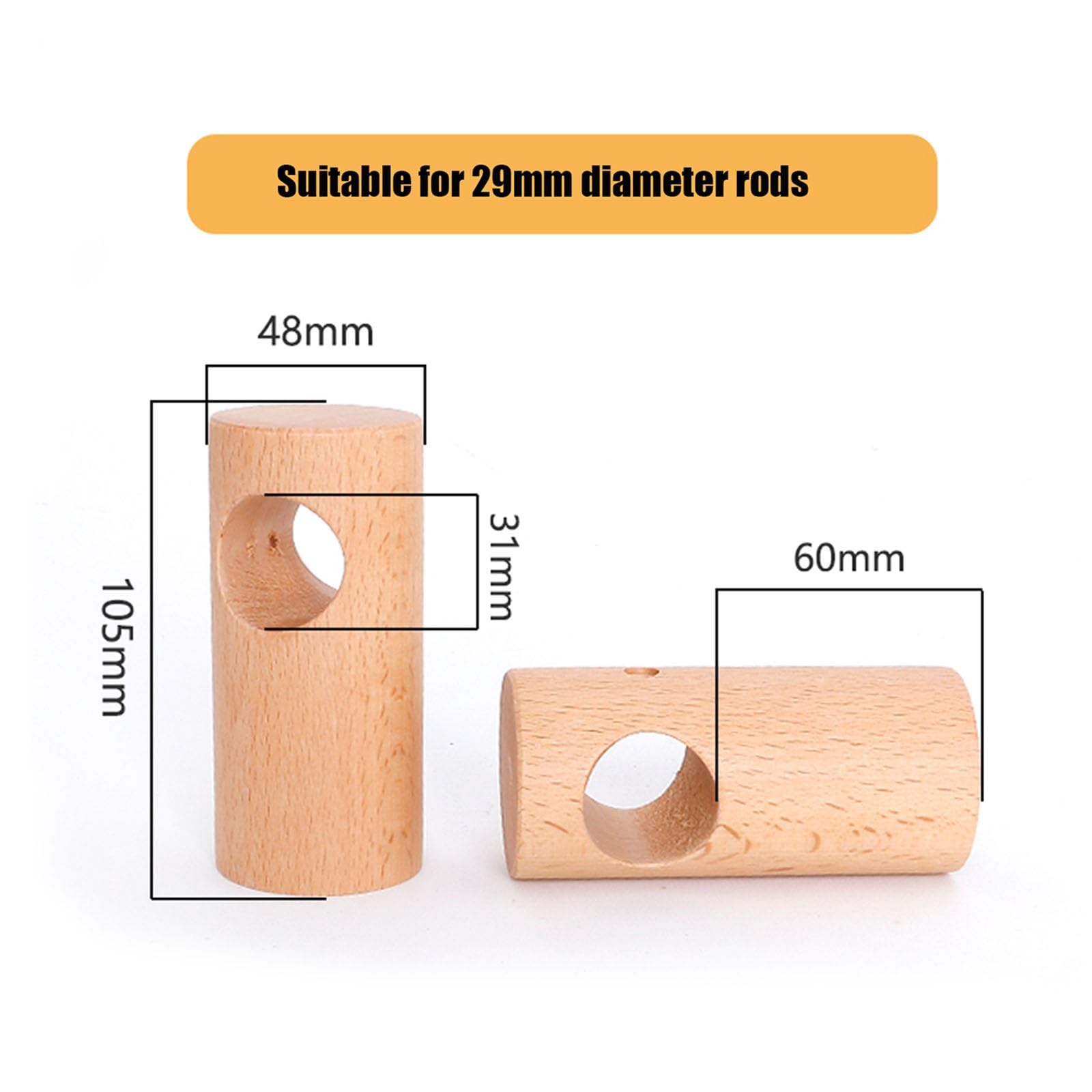 Tringle à rideaux romaine en bois massif naturel de 29 mm de diamètre, résistante à l'humidité et sans odeur, 240 cm, tringle simple pour un traitement élégant de fenêtre