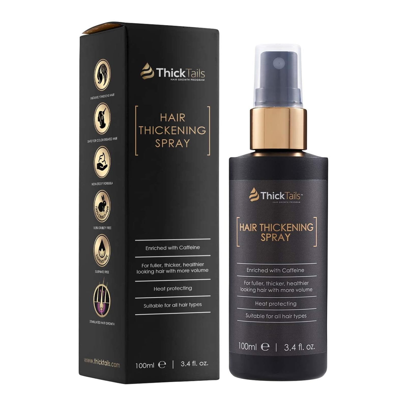 Hair Thickening Spray for Instant Volume & Fuller-Looking Hair – Lightweight Pre-Styling Mist with Caffeine, Peptides & Proteins for Fine or Thinning Hair, No Residue, 100ml