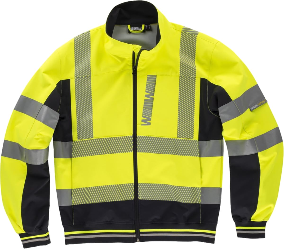 WORKTEAM Cazadora Softshell Alta Visibilidad, Chaqueta Ligera con Cintas Reflectantes Segmentadas, Interior Técnico Transpirable, Puños y Bajo Elásticos, Ropa Laboral Unisex