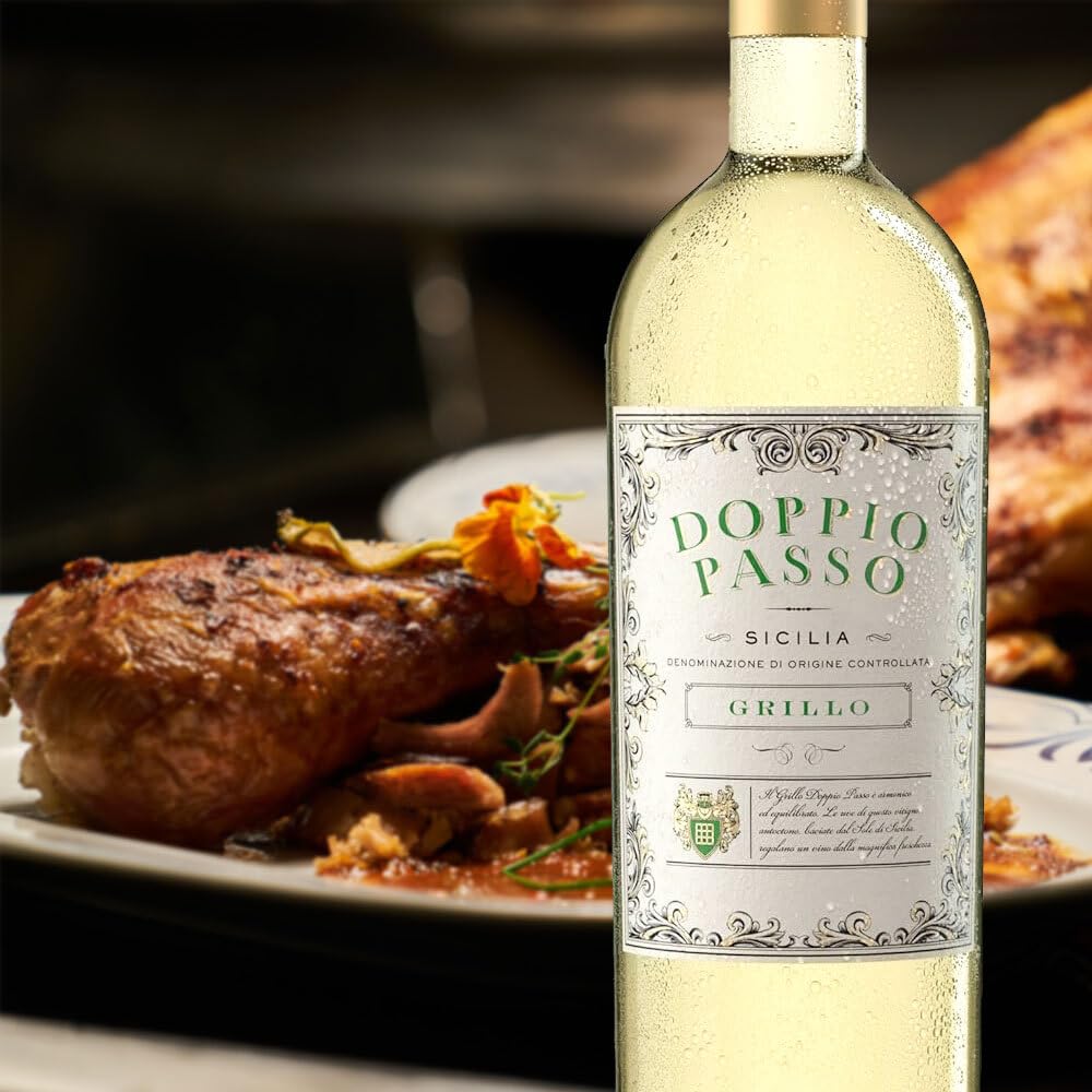 Doppio Passo Grillo Sicilia DOC, halbtrocken, sortenreines Weinpaket + VINOX Winecards (6x0,75l)