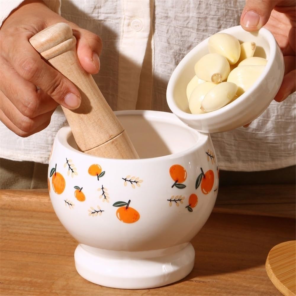 Keramik-Mörser- und Stößel-Set, Hochtemperatur-Steinmühle, Schüssel for Küchenkräuter, Gewürze, Knoblauch