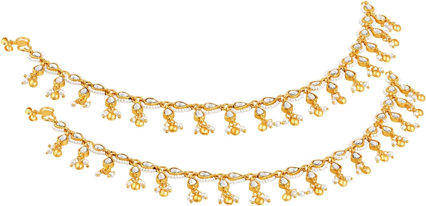 Aheli Synthetic Stone & Beads Studded Anklet Traditional Payal Jewellery Gift for Women
