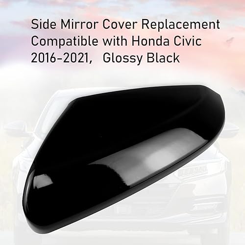 Miniatura 2 de Moonlinks Compatible con Honda Civic 2016-2021 - Cubierta de repuesto para espejo lateral del conductor, color negro brillante para 10 generación
