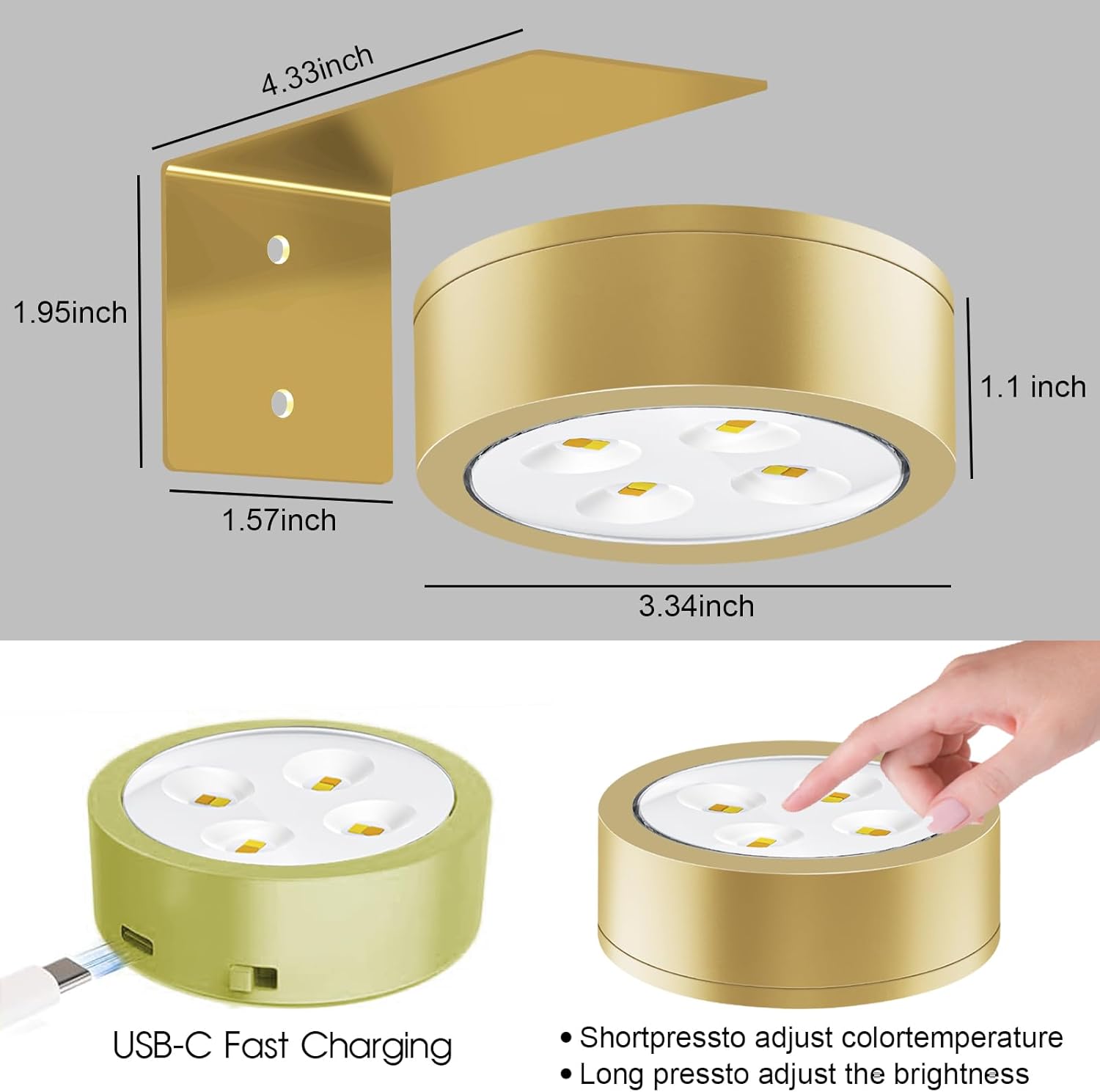 Picture Lights for Wall, 3 Lighting Modes Magnetic Art Display Light,Rechargeable Battery Operated Led Painting Light with Remote Control Dimmable & Timer,6Pack Gold