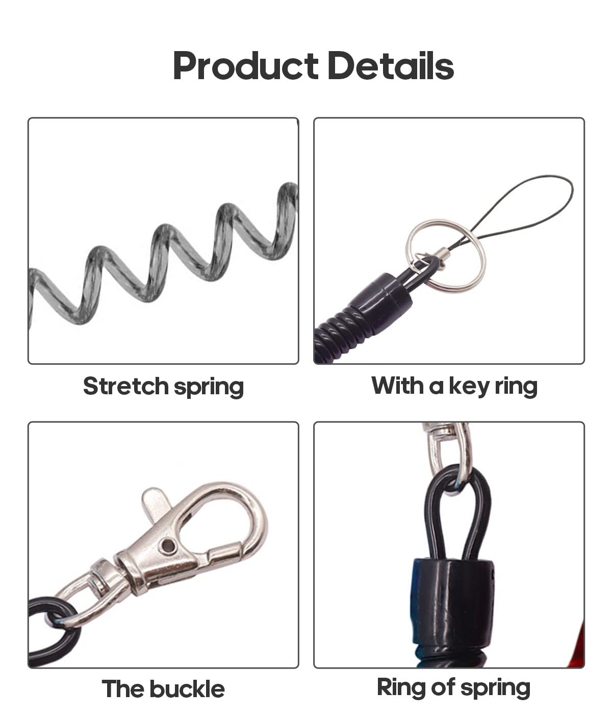 4 Stück Angeln Lanyard, Verhindern Sie den Verlust von Schlüsseln, Anti-Lost Spiral Sicherheits Seil mit Karabiner, Elastisch Sicherheitsseil, für die Angelzange, Schlüssel, Camping