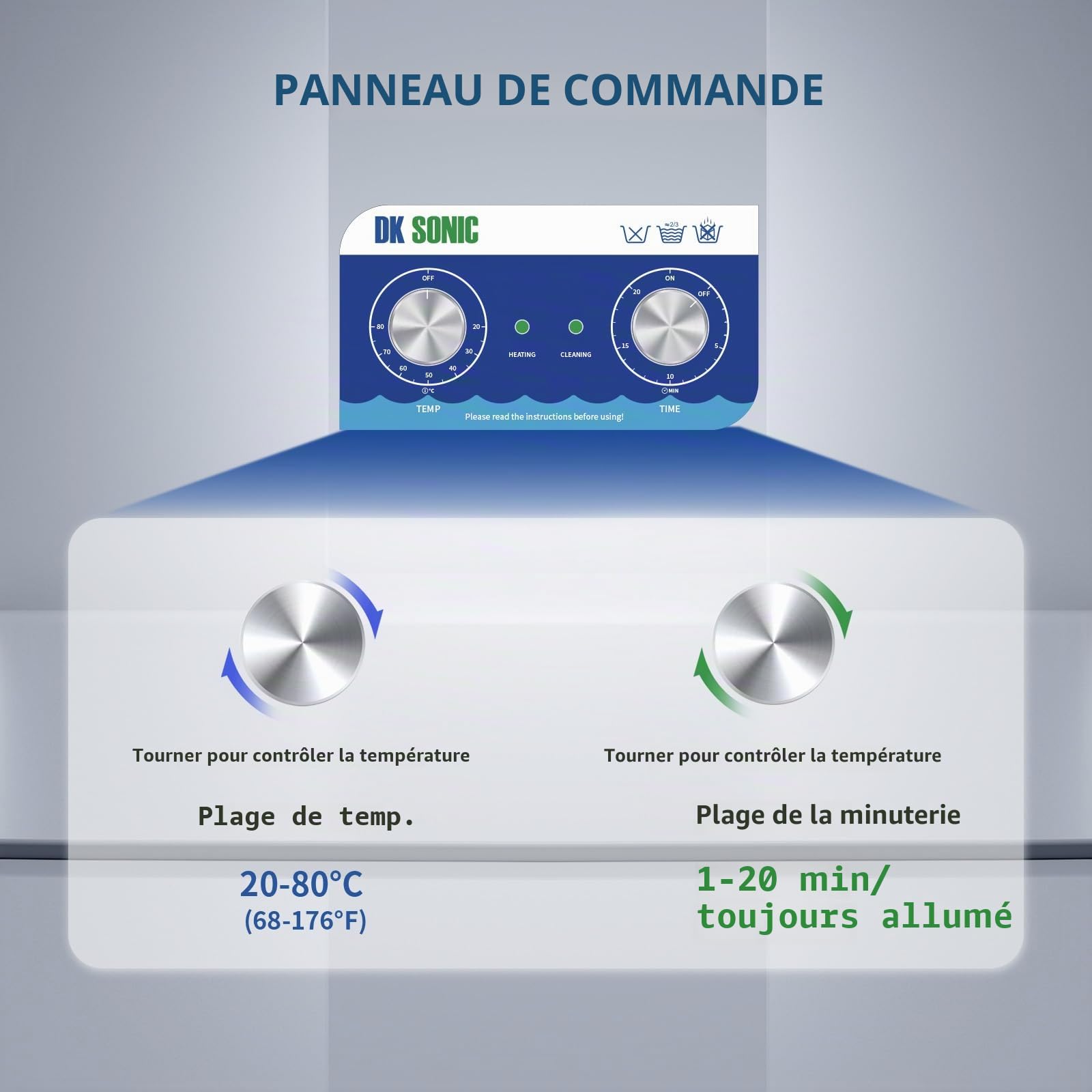 DK SONIC Nettoyeur à Ultrasons, Nettoyeur De Bijoux à Ultrasons 60W 2L avec Chauffage Et Minuterie Mécanique pour Le Nettoyage des Bijoux, des Verres, des Pièces De Monnaie (Panier Inclus)
