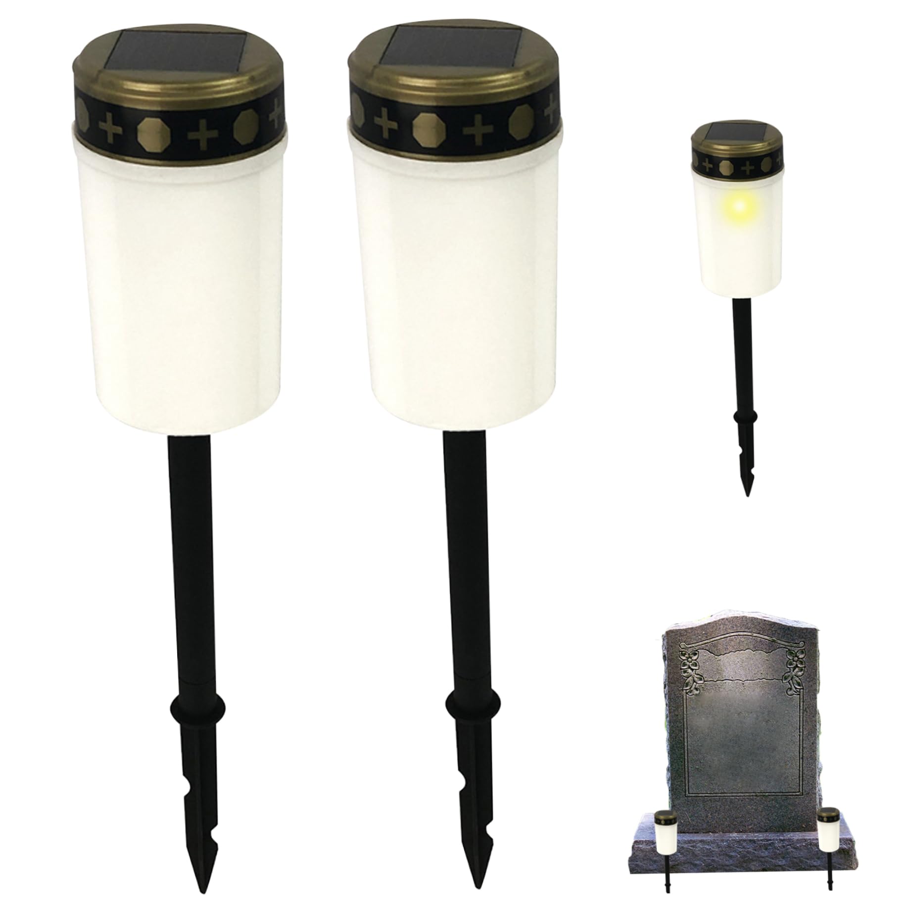 Peosaard Grave Candle, 2PCS Solar Cemetery Lights, White ABS Material, Outdoor Stake Lights for Grave Memorial