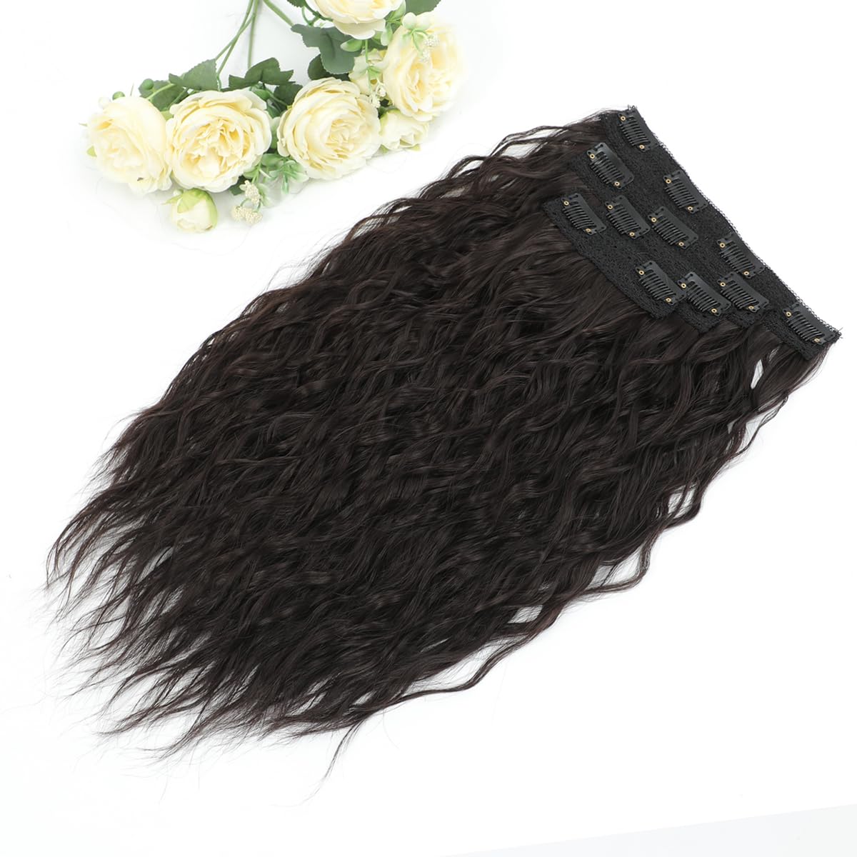 VEGALILY Upgrade 20inch Hair Extensions 4PCS Curly Hair extensions Clip in Dark Brown hair Extension for Full Head Soft Hairpieces for Women - Image 4
