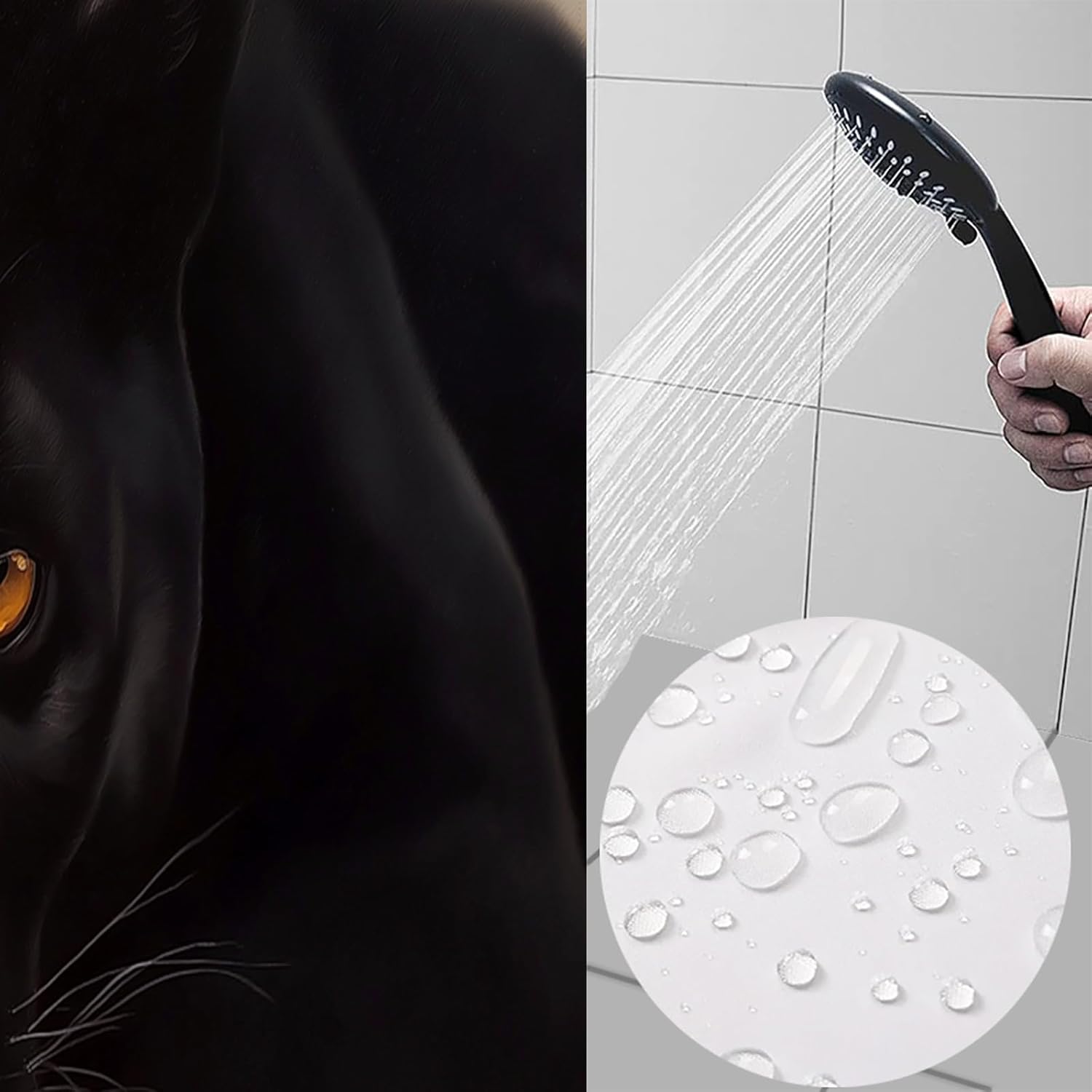 Black Panther Shower Curtain for Bathroom Beautiful Oil Painting Waterproof Fabric Decoration Shower Curtains Set with Hooks, 72 X 72 Inch