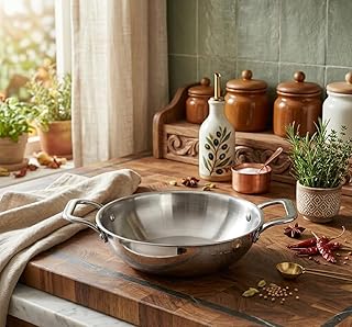 TINUM’S Stainless Steel Kadai with Lid, Silver, 30 Centimeters, Dual Handles, Induction Compatible, Round Wok Pan (1) Price In India